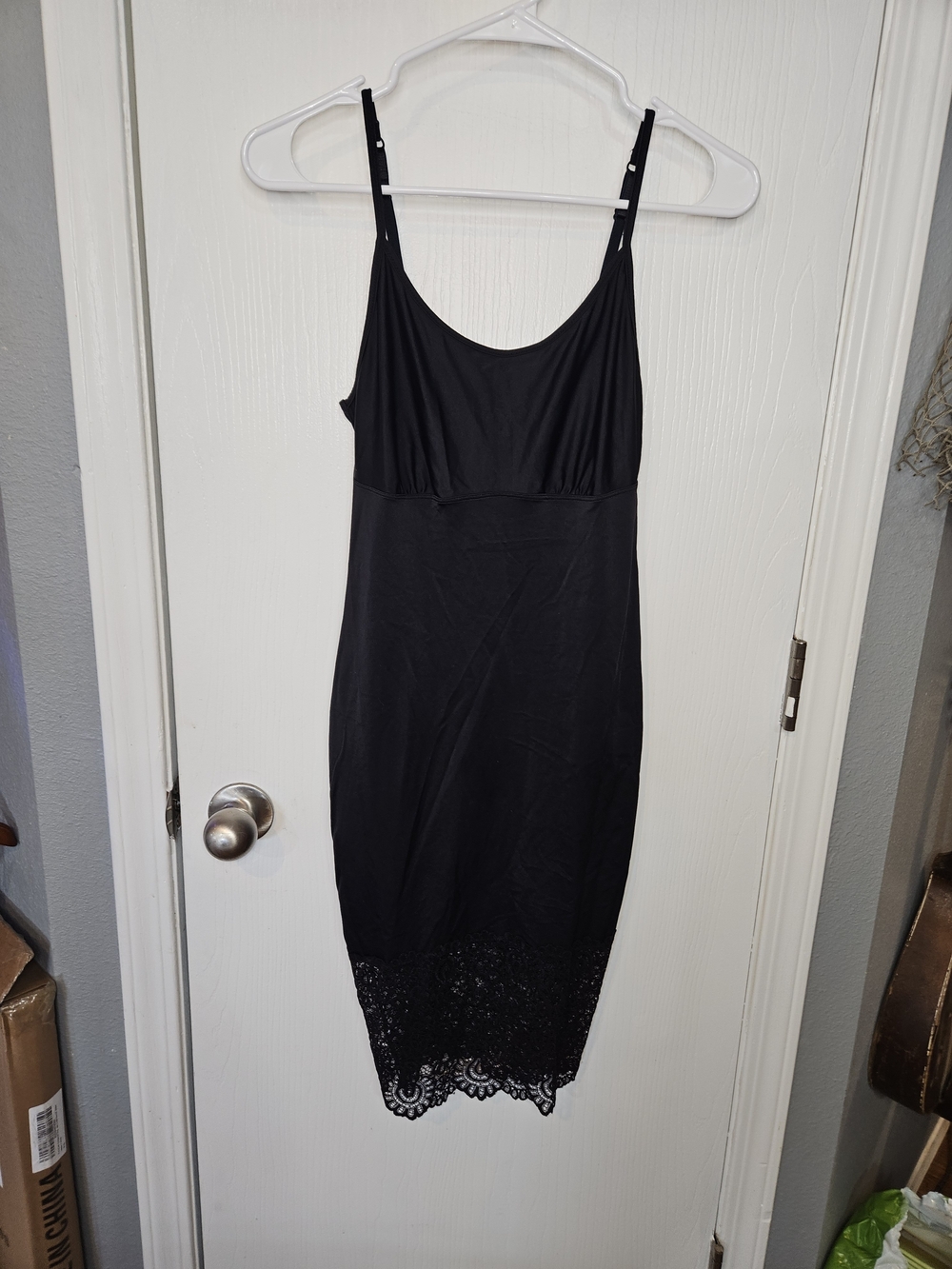 Vanity Fair Black Lace-Hem Chemise Slip